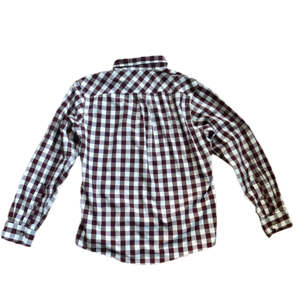 Mens Eddie Bauer Burgundy White Checkered Plaid Button Up Shirt Sz Medium Preppy - Picture 4 of 6